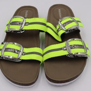 Madden Girl Neon Green & Snake Skin Sandals Bam Bamm 8.5